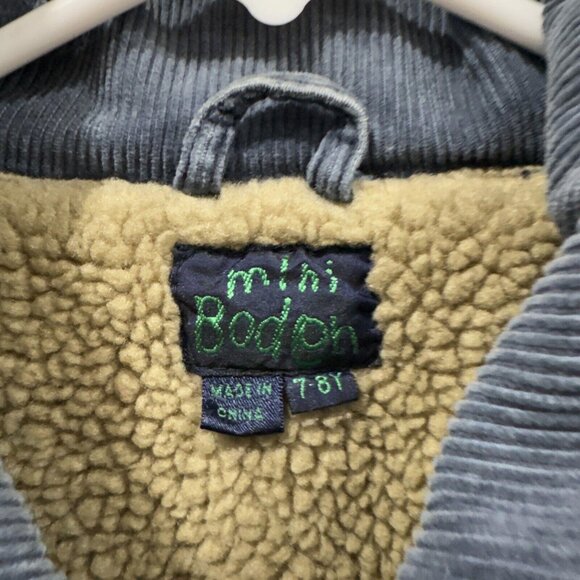 Mini Boden Corduroy Jacket Sherpa Lined 7-8 Years Blue Full Zip Up - Picture 3 of 7